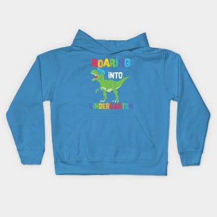 Roaring into kindergarten; dinosaur; t rex; first day of kindergarten; kindergartener; school; dinosaur lover Kids Hoodie